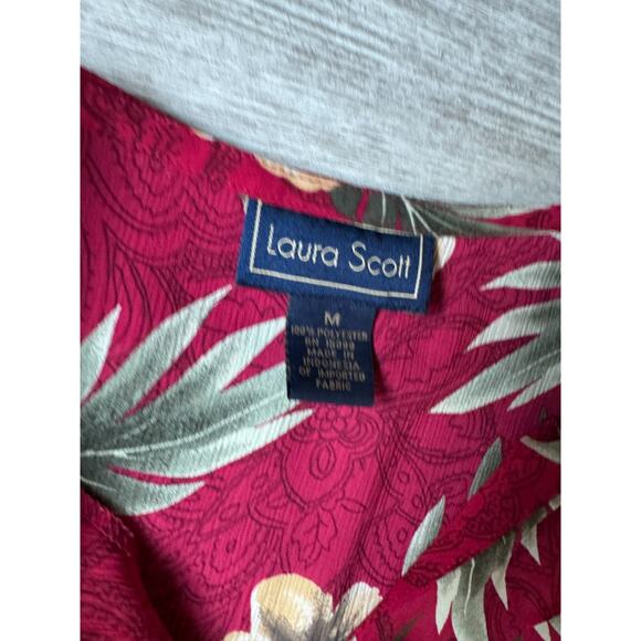 Vintage Laura Scott Skirt & Blouse Set Button Up Floral Tropical Red M Vacation - Picture 2 of 7
